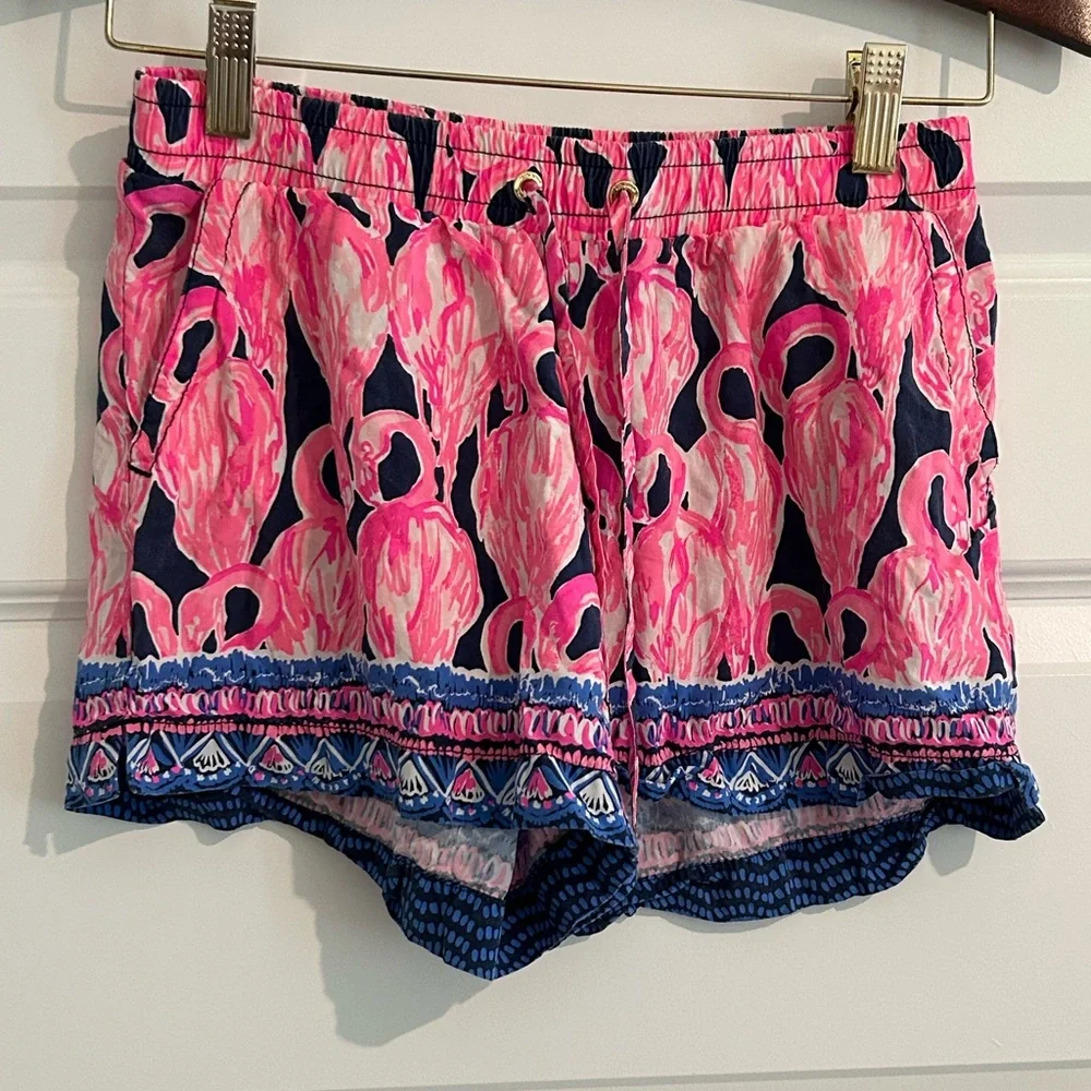 Lilly Pulitzer Katia Flamingo Shorts Pink Blue Size XS